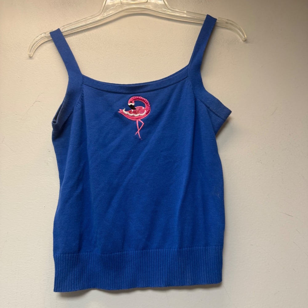 Jack B. Quick Tank Top Petites PS Blue Excellent Flamingo Knit Scoop Neck